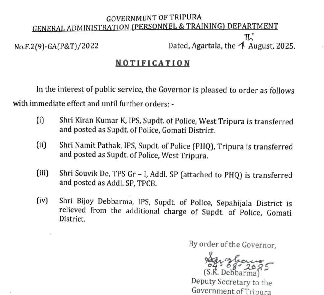 Tripura police reshuffle
